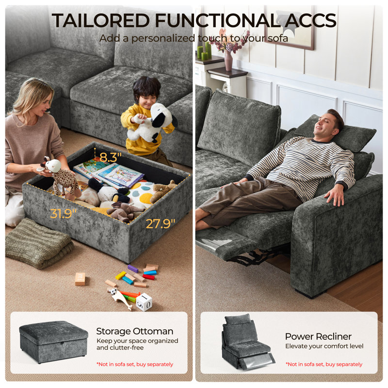 Mercer41 4-seater Chenille Oversized Power Recliner Sofa With